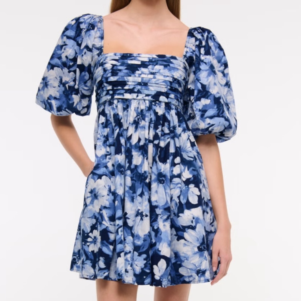 Abercrombie & Fitch Emerson Poplin Puff Sleeve Mini Dress Floral Womens XS